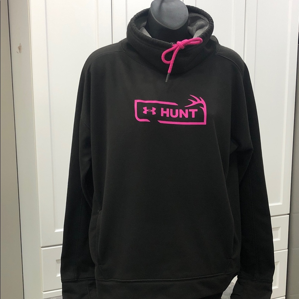 Under Armour Hunt Cowl Neck Sweatshirt – Size Large/Loose Fit – Black & Pink